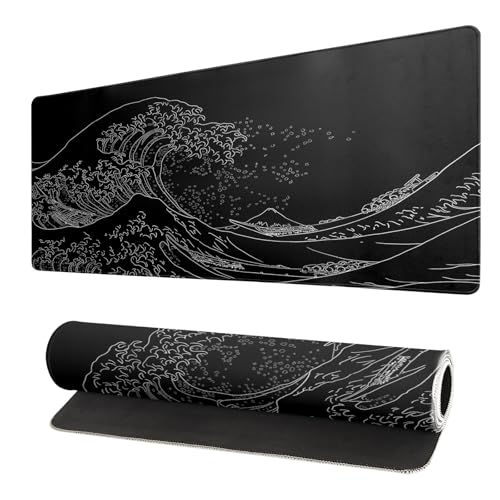 Brecoy Mousepad 80.0 cmx 30.0 cm, großes Gaming-Mauspad mit rutschfester Unterseite, erweitertes Anime-Mauspad, volle Tastaturmatte mit genähten Kanten für Gaming und Büro (Kanagawa Wave) von Brecoy