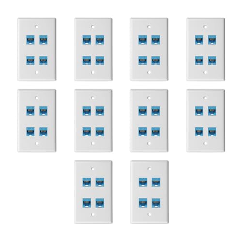 Breeshy 10er Pack Cat 6 Ethernet Wandplatte 4-Port-Weiblich zu Weiblich, Kompatibel mit Cat6/5/5e, Abnehmbare Frontplatte für Einfache Installation B von Breeshy