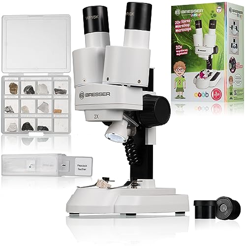 Bresser Junior Stereo 3D Mikroskop ICD-Pro mit 20x und 50x Vergrößerung für Kinder und Erwachsene für die Beobachtung von Steinen, Münzen, Insekten und vielem mehr, 20x / 50x von Bresser