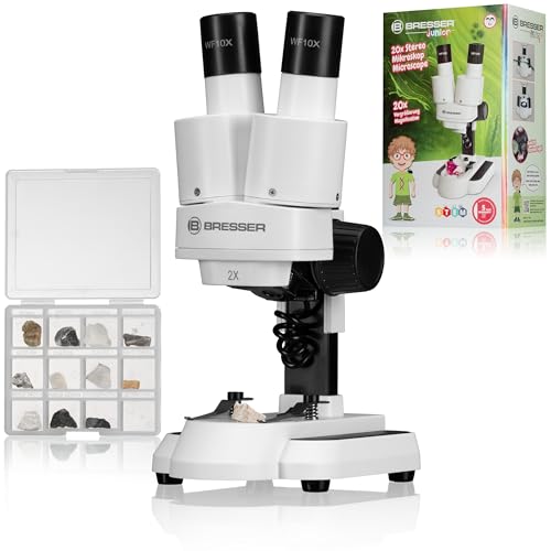 Bresser Junior Stereo 3D Mikroskop ICD-Pro mit 20x und 50x Vergrößerung für Kinder und Erwachsene für die Beobachtung von Steinen, Münzen, Insekten und vielem mehr, 20x / 50x von Bresser