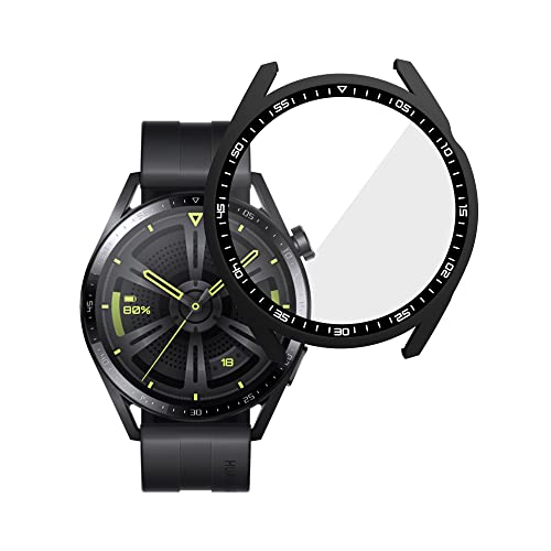 Brifu Hülle kompatibel mit Huawei Watch GT3 46mm PC Cover mit Hartglasschutz, Ultradünner Vollschutz für Huawei Watch GT3 46mm Schutzhülle-Schwarz von Brifu