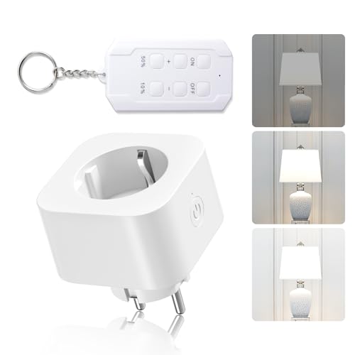 BrightArk Dimmer Steckdose mit Fernbedienung, Funksteckdosen mit Fernbedienung 30M Reichweite, 1 Steckdose +1 Fernbedienung Dimmen für LED/INC/CFL Glühlampen weiß von BrightArk