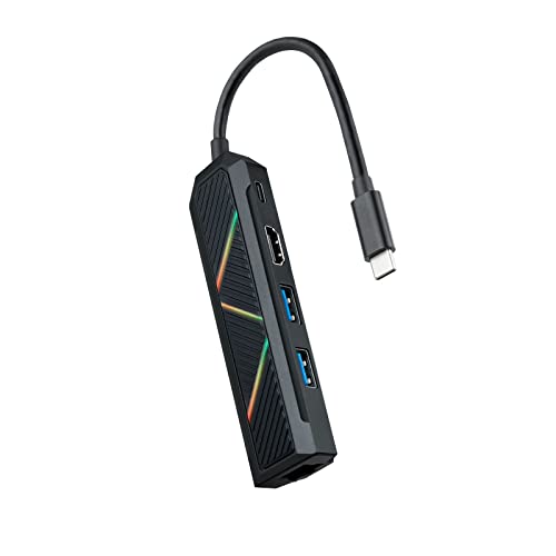 Multifunktionaler USB-C-Hub mit 2 USB-A-Anschlüssen, 1 USB-C-Anschluss zum Aufladen, HDMI-Ausgang und RJ45-Anschluss. Ideal zum Erweitern von USB-C-Geräteverbindungen. von Brightium