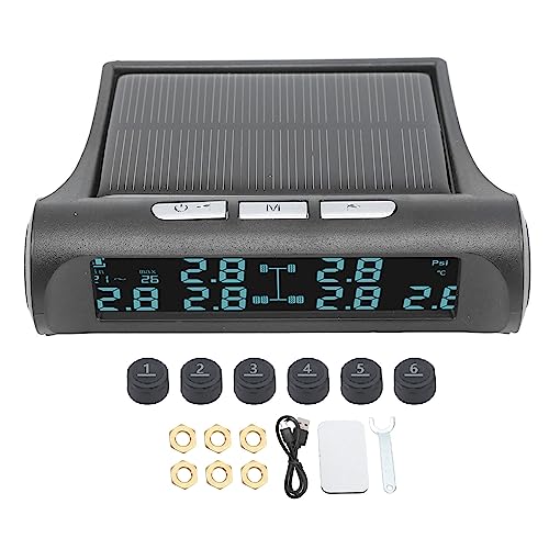 Brilluxa kabelloses Solarstrom-TPMS-LCD-Display, 6 Sensoren, Reifendruckkontrollsystem, IP68 wasserdichter Monitor für Wohnmobil, Anhänger, Van, SUV, Pickup, Bus von Brilluxa