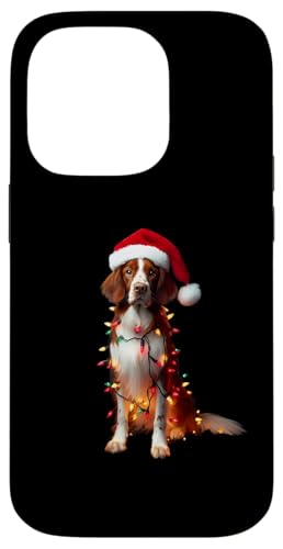 Hülle für iPhone 14 Pro Bretagne mit Weihnachtsmütze und Weihnachtsbeleuchtung Hundebesitzer Liebhaber von Brittany Christmas Products