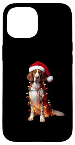 Hülle für iPhone 15 Bretagne mit Weihnachtsmütze und Weihnachtsbeleuchtung Hundebesitzer Liebhaber von Brittany Christmas Products