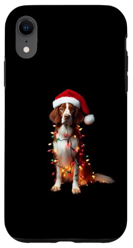 Hülle für iPhone XR Bretagne mit Weihnachtsmütze und Weihnachtsbeleuchtung Hundebesitzer Liebhaber von Brittany Christmas Products