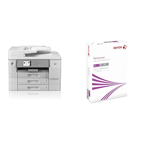 Brother MFC-J6957DW DIN A3 Business-Ink 4-in-1 Farbig Multifunktionsgerät weiß/grau, 576 x 477 x 445 mm (BxTxH) & Xerox Performer Multifunktions-Papier, weiß, 80 g/m², A3-1 Paket (500 Blatt) von Brother