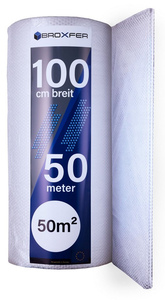 Broxfer Schutzfolie Luftpolsterfolie Rolle 1m x 50m Polsterfolie für Umzug / Versand, (1-St., 1 Rolle), 2-schichtig Verpackungsfolie Knallfolie LPF von Broxfer