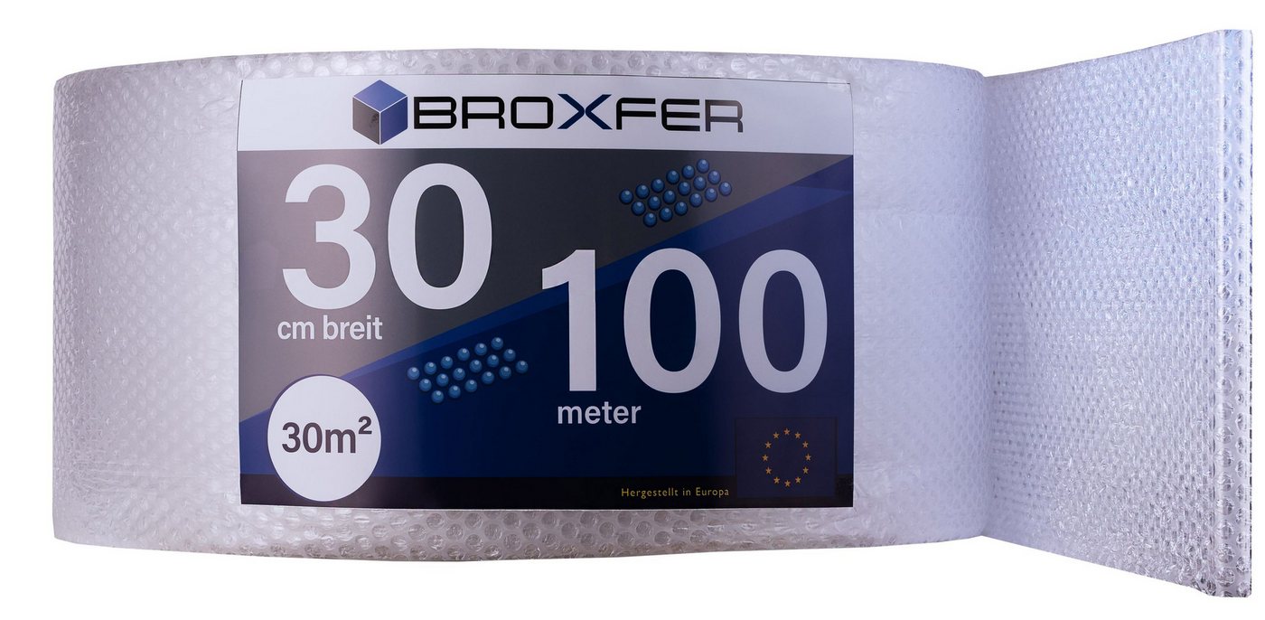 Broxfer Schutzfolie Luftpolsterfolie Rolle 30cm x 100m Polsterfolie für Umzug / Versand, (1-St., 1 Rolle), 2-schichtig Verpackungsfolie Knallfolie LPF von Broxfer