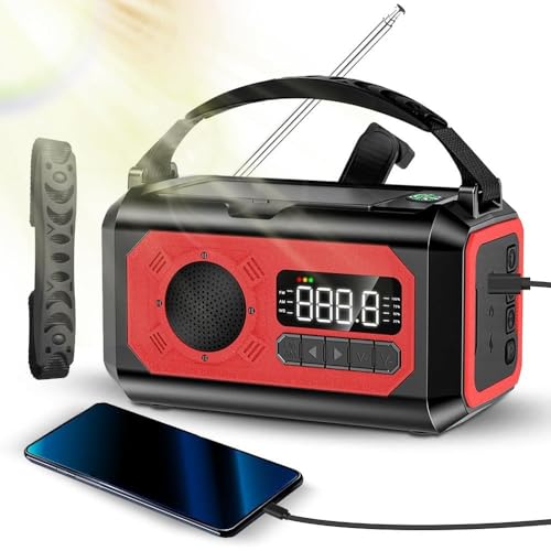 Notfall-Kurbel-Wetterradio, mit NOAA-Wetterwarnung, 12000 MAh, Solar-Handkurbel, AM/FM/WB-Radio mit Taschenlampe, Handy-Ladegerät, SOS, Kopfhöreranschluss, Kompass für Zuhause, von Brrnoo