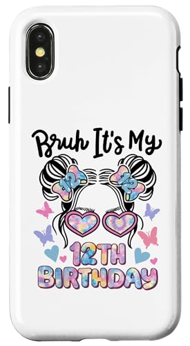 Hülle für iPhone X/XS Brush It's My 12th Birthday Retro-Kinder, 12 Jahre, Bday Girl von Bruh It's My Birthday Cool Kids Funny Outfits