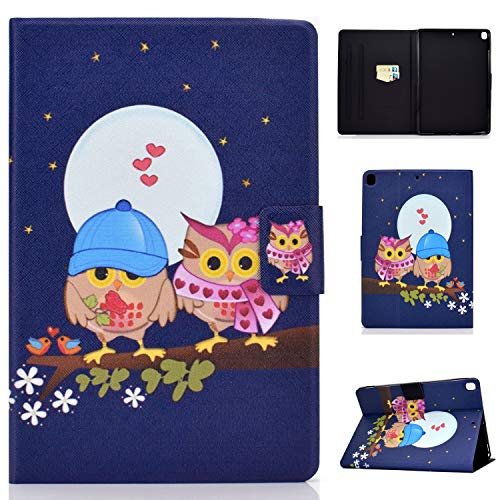 Bspring Hülle Kompatibel mit iPad 10.2" 2020 2019 / iPad Pro 10.5"/ iPad Air 3 - PU Leder Wallet Flip Stand Case mit Kartensteckplatz und Auto Schlafen/Aufwachen Funktion,Paar Eule von Bspring