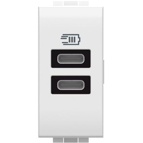 Bticino N4191CC USB-Ladegerät mit Zwei Typ-C-Eingängen, zur Installation in der Livinglight-Platte, zum Aufladen eines elektronischen Geräts bis zu 15 W oder Zwei Geräte gleichzeitig, 1 Platz, weiß von Bticino