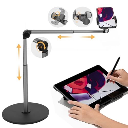 Btstil Overhead Handyhalterung mit Heavy Duty Base, Höhenverstellbarer Telefonständer zum Filmen, 360° Verstellbarer, Aluminiumlegierung, Ausziehbarer Langer Arm Handyhalter für Smartphones von Btstil