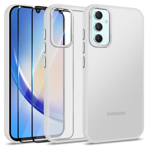 Btstring Hülle für Samsung Galaxy A34 mit 2 Stück Schutzfolie, Minimalistische Transluzente Matte Schutzhülle, Stoßfeste Kratzfeste Anti-Fingerabdruck Case, Transparent von Btstring