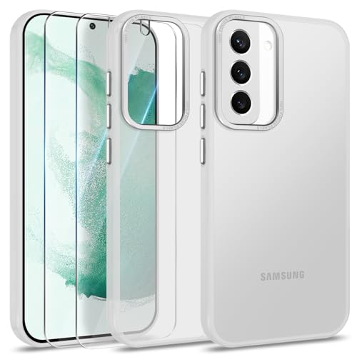 Btstring Hülle für Samsung Galaxy S22 mit 2 Stück Schutzfolie, Minimalistische Transluzente Matte Schutzhülle, Stoßfeste Kratzfeste Anti-Fingerabdruck Case, Transparent von Btstring