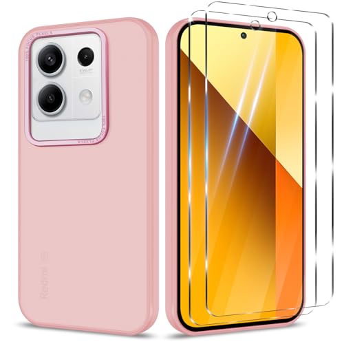 Btstring Hülle für Xiaomi Redmi Note 13 5G mit 2 Stück Schutzfolie, Minimalistische Transluzente Matte Schutzhülle, Stoßfeste Kratzfeste Anti-Fingerabdruck Case, rosa von Btstring