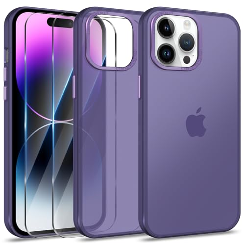 Btstring Hülle für iPhone 14 Pro Max mit 2 Stück Schutzfolie, Minimalistische Transluzente Matte Schutzhülle, Stoßfeste Kratzfeste Anti-Fingerabdruck Case, lila von Btstring