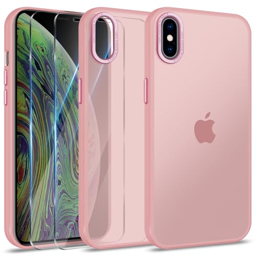 Btstring Hülle für iPhone X/XS mit 2 Stück Schutzfolie, Minimalistische Transluzente Matte Schutzhülle, Stoßfeste Kratzfeste Anti-Fingerabdruck Case, rosa von Btstring