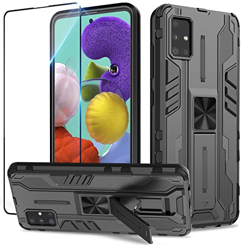 Btstring Hülle kompatibel mit Samsung Galaxy A51 mit Schutzfolie, Militär Standard Cover Case Standfunktion Handy Hüllen Schwarz von Btstring