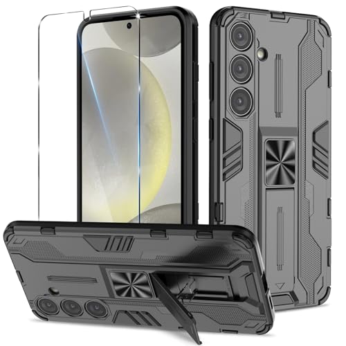 Btstring Hülle kompatibel mit Samsung Galaxy S24 Plus mit Schutzfolie, Militär Standard Cover Case Standfunktion Handy Hüllen Schwarz von Btstring