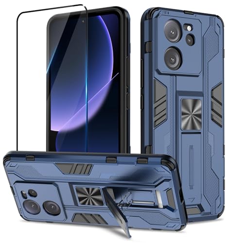 Btstring Hülle kompatibel mit Xiaomi 13T /Xiaomi 13T Pro 5G mit Schutzfolie, Militär Standard Cover Case Standfunktion Handy Hüllen -Blau von Btstring