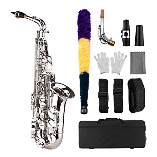 Btuty Saxophon Sax Eb Alt E Flaches Messing geschnitztes Muster auf Oberfläche Kunststoff Mundstück Exquisit mit Handschuhen Reinigungstuch Bürstenriemen von Btuty