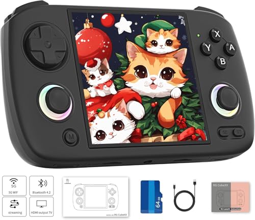 RG CubeXX Retro Handheld Spielkonsole, Linux 64-bit System, 64G TF Karte 3.95 Zoll IPS Bildschirm RG Cube XX Unterstützung 16 Millionen Farben RGB Joystick Beleuchtung HDMI TV Ausgang(Schwarz) von BuLuHAHA