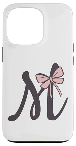 Hülle für iPhone 13 Pro Anfangsbuchstabe M Buchstabe M mit Schleife Altrosa Pink von Buchstaben Designs Geschenkideen xsylxdesign