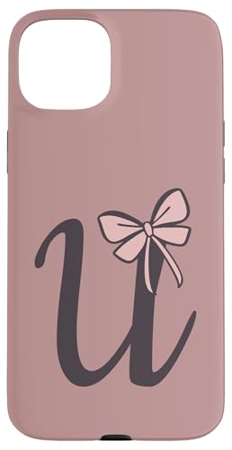 Hülle für iPhone 15 Plus Anfangsbuchstabe U Buchstabe U mit Schleife Altrosa Pink von Buchstaben Designs Geschenkideen xsylxdesign