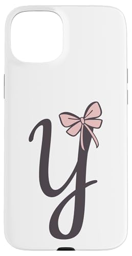 Hülle für iPhone 15 Plus Anfangsbuchstabe Y Buchstabe Y mit Schleife Altrosa Pink von Buchstaben Designs Geschenkideen xsylxdesign