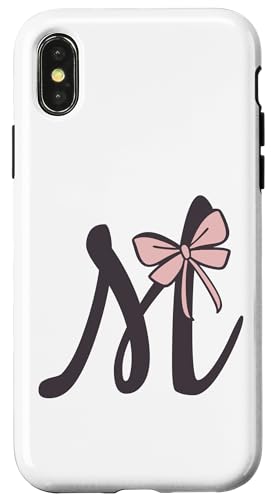 Hülle für iPhone X/XS Anfangsbuchstabe M Buchstabe M mit Schleife Altrosa Pink von Buchstaben Designs Geschenkideen xsylxdesign