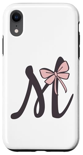 Hülle für iPhone XR Anfangsbuchstabe M Buchstabe M mit Schleife Altrosa Pink von Buchstaben Designs Geschenkideen xsylxdesign