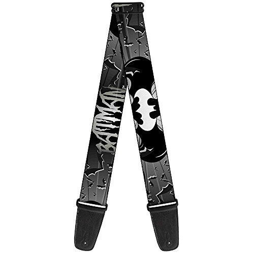 buckle-down Gitarrengurt 34-60" BATMAN w/Bat Signals & Flying Bats Black/White von Buckle-Down