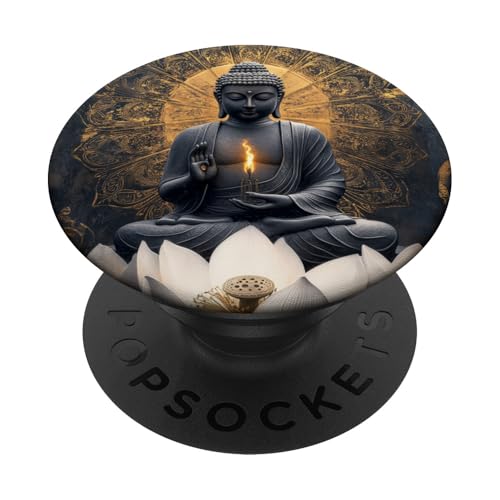 Abstrakter Buddha in Lotusblüte, spiritueller Buddhismus, buddhistisch PopSockets Klebender PopGrip von Buddha Designs by Kajiro