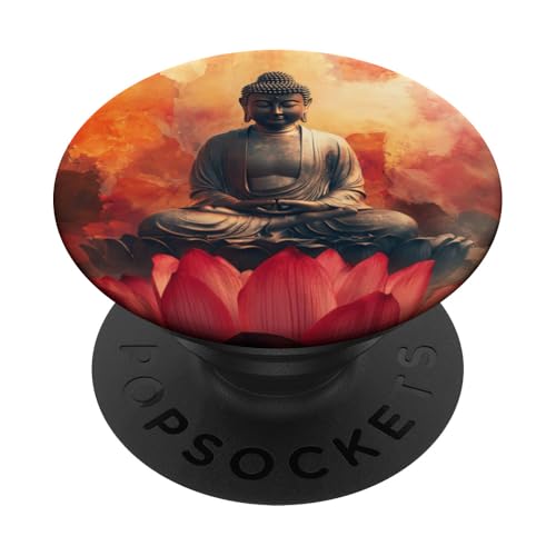 Abstrakter Buddha in Lotusblüte, spiritueller Buddhismus, buddhistisch PopSockets Klebender PopGrip von Buddha Designs by Kajiro