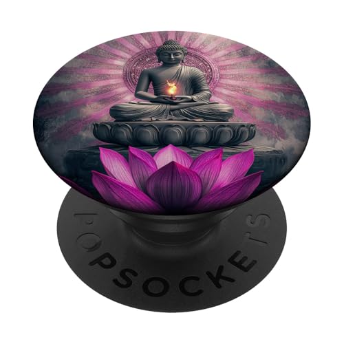 Abstrakter Buddha in Lotusblüte, spiritueller Buddhismus, buddhistisch PopSockets Klebender PopGrip von Buddha Designs by Kajiro