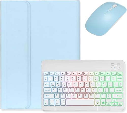 Bueuwe Tastatur hülle für iPad Pro 11 (4./3./2./1. Generation), abnehmbare kabellose Tastaturhülle mit Hintergrundbeleuchtung und Stifthalter,Sky Blue von Bueuwe