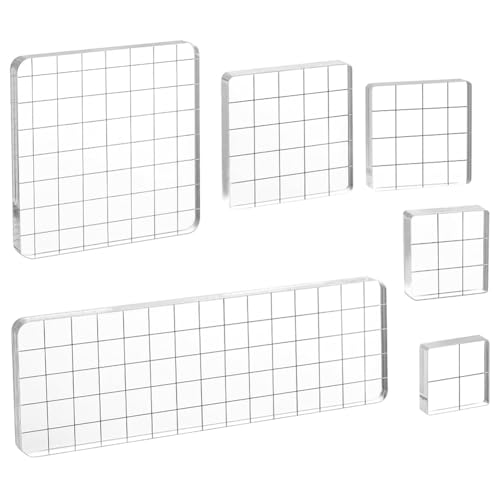 Bueyrfrq Acryl-Stempelblock, Transparentes Stempelkissen mit Gitterlinien-Dekoration, Stempelplattform, Stempelwerkzeug-Set für die Kartengestaltung von Bueyrfrq