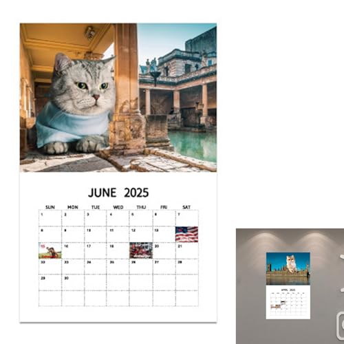 2025 Katzen-Wandkalender,2025 Wandkalender - Britischer Stadtkunstkalender | Riesenkatzen-Planer, Monatskalender, ästhetische Illustrationen von Buhyujkm