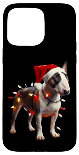 Hülle für iPhone 15 Pro Max Bullterrier Weihnachtsmannmütze Weihnachtsbeleuchtung Hundebesitzer Mama Papa von Bull Terrier Christmas Products