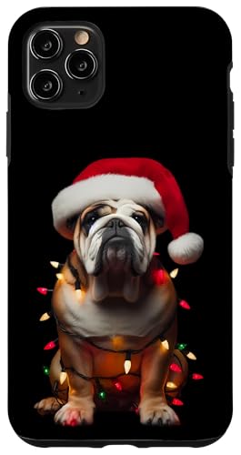 Hülle für iPhone 11 Pro Max Bulldogge mit Weihnachtsmütze und Weihnachtsbeleuchtung Hundebesitzer Liebhaber von Bulldog Christmas Products