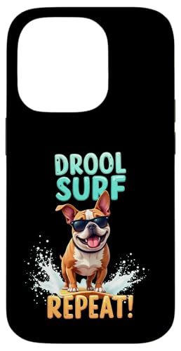 Coole Bulldogge Surfen Hund Hülle für iPhone 14 Pro von Bulldog Fun Designs