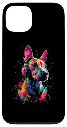 Hülle für iPhone 13 Bunt Künstlerisch Bullterrier Musik Kopfhörer Bull Terrier von Bunte Künstlerische Bullterrier Hundemotive