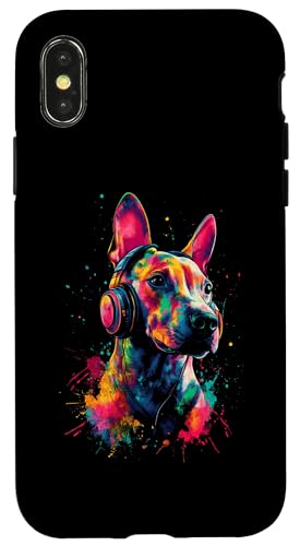 Hülle für iPhone X/XS Bunt Künstlerisch Bullterrier Musik Kopfhörer Bull Terrier von Bunte Künstlerische Bullterrier Hundemotive