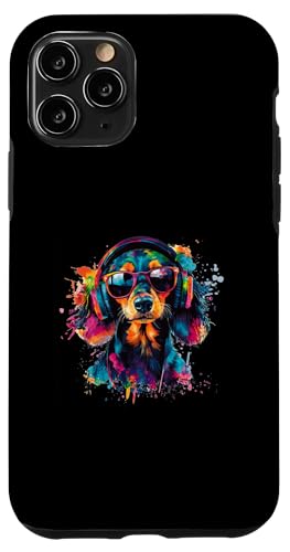 Hülle für iPhone 11 Pro Hund Dackel Musik Kopfhörer Bunt Kunst Fellnase Teckel von Bunte Künstlerische Dachshund Hundemotive