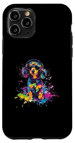 Hülle für iPhone 11 Pro Hund Dackel Musik Kopfhörer Bunt Kunst Fellnase Teckel von Bunte Künstlerische Dachshund Hundemotive