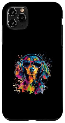 Hülle für iPhone 11 Pro Max Hund Dackel Musik Kopfhörer Bunt Kunst Fellnase Teckel von Bunte Künstlerische Dachshund Hundemotive