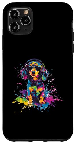 Hülle für iPhone 11 Pro Max Hund Dackel Musik Kopfhörer Bunt Kunst Fellnase Teckel von Bunte Künstlerische Dachshund Hundemotive